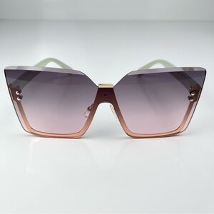 Women’s Fashion Square Rimless Sunglasses Green/gold Gray lenses